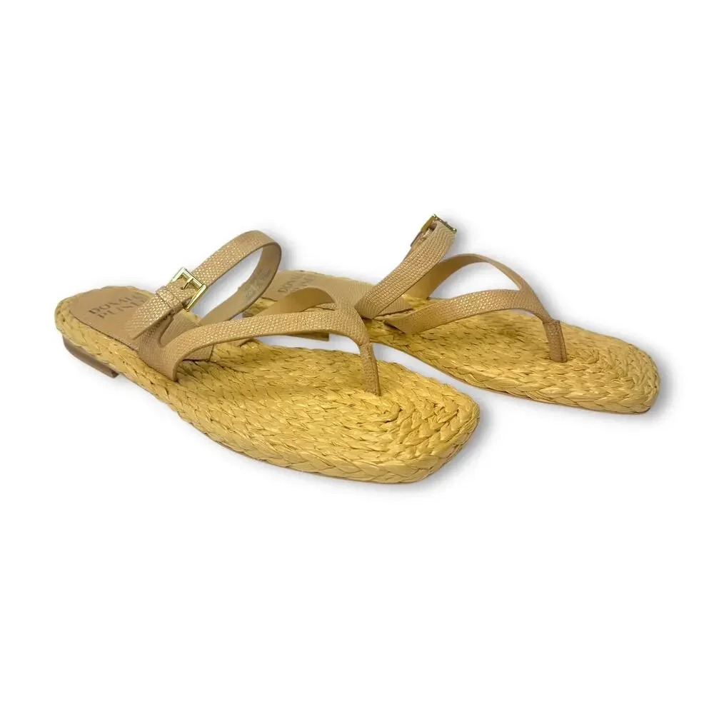 Donald Pliner Women's Heathro Thong Sandal 9.5 Sand Metallic Lizard Tan Sandals
